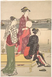 Ukiyo-e Farbholzschnitt von drei Schönheiten von Torii Kiyonaga